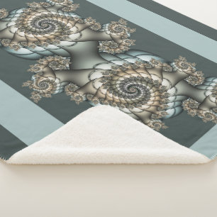 Cobertor Sherpa Arte fractal azul claro bege abstrato espirais