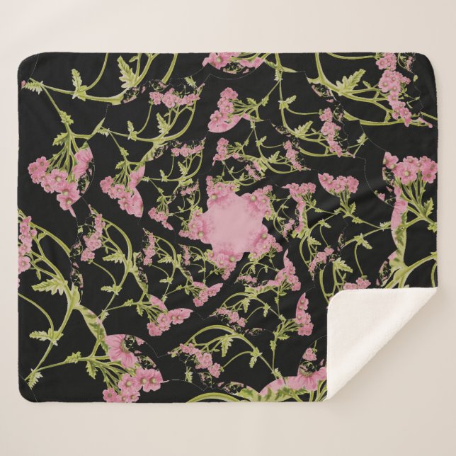 Cobertor Sherpa Arte fractal de Achillea, rosa e negra (Frente (Horizontal))