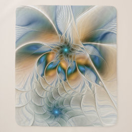Cobertor Sherpa Arte fractal de fantasia abstrata com azul