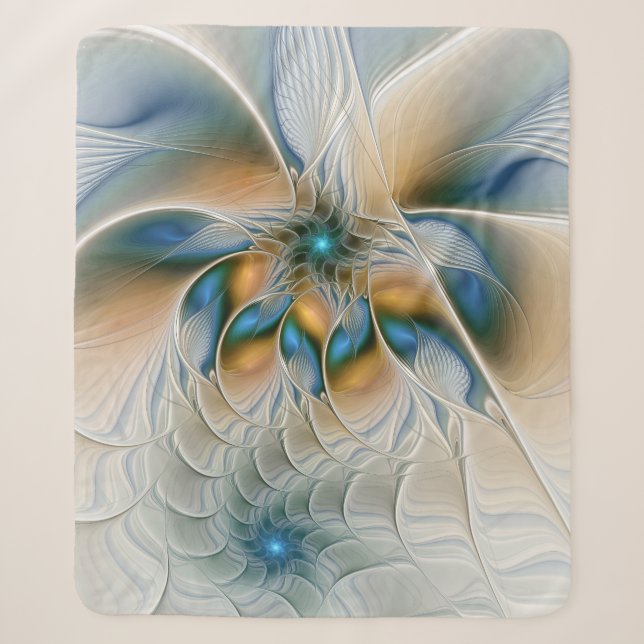 Cobertor Sherpa Arte fractal de fantasia abstrata com azul (Frente)