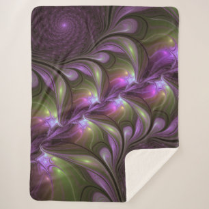 Cobertor Sherpa Arte Fractal de Khaki, Abstrato violeta e colorida