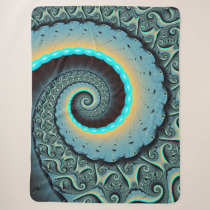 Cobertor Sherpa Arte Fractal Espiral Azul Turquesa Abstrato Laranj