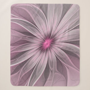 Cobertor Sherpa Arte Fractal Floral de Ameixa Abstrata Flor Fantas
