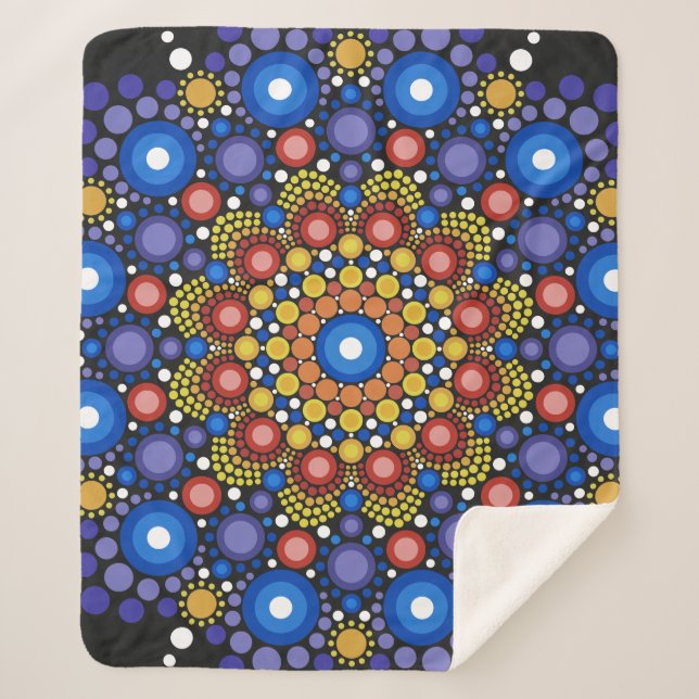 Cobertor Sherpa Arte Fractal Floral Dotada Retro Mandala (Frente)
