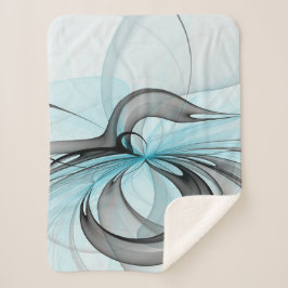 Cobertor Sherpa Arte Fractal Moderna Abstrata Antracite Cinza Azul