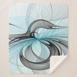 Cobertor Sherpa Arte Fractal Moderna Abstrata Antracite Cinza Azul