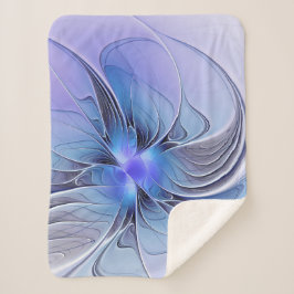 Cobertor Sherpa Arte fractal moderna abstrata lavanda azul