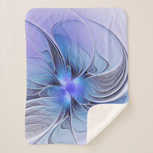 Cobertor Sherpa Arte fractal moderna abstrata lavanda azul