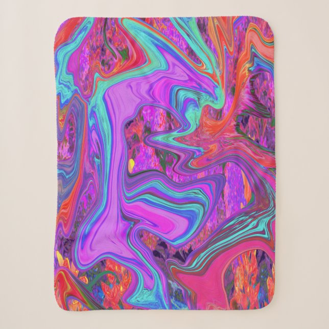 Cobertor Sherpa Arte líquida Abstrato cor-de-rosa, azul e laranja (Frente)