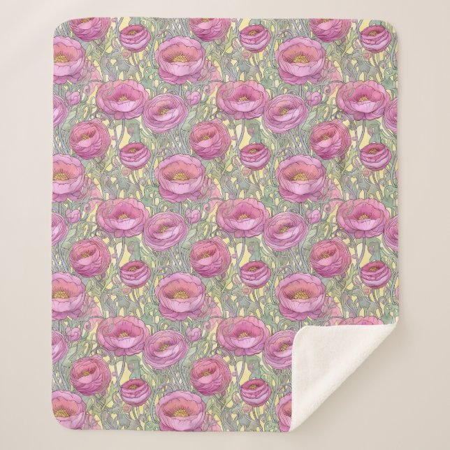 Cobertor Sherpa Arte nouveau - ranúculo rosa (Frente)