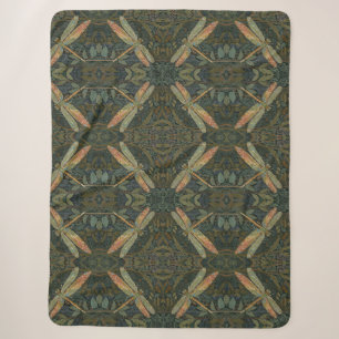 Cobertor Sherpa Arte nova vintage libélula verde dourada