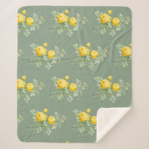 Cobertor Sherpa Arte Padrão de Flor de Jardim das Rosas Amarelas d