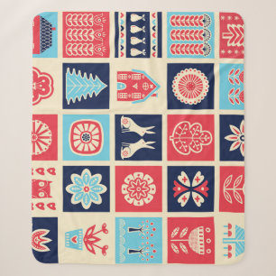 Cobertor Sherpa Arte popular escandinava: floral vintage.