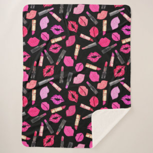 Cobertor Sherpa Artista de maquiagem de padrão Lipstick Sherpa B