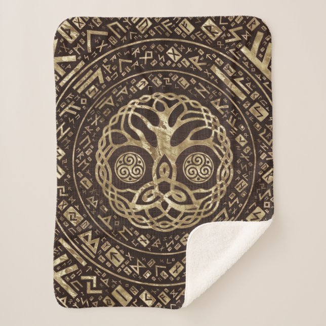 Cobertor Sherpa Árvore da vida - Yggdrasil com Trinity Knot (Frente)