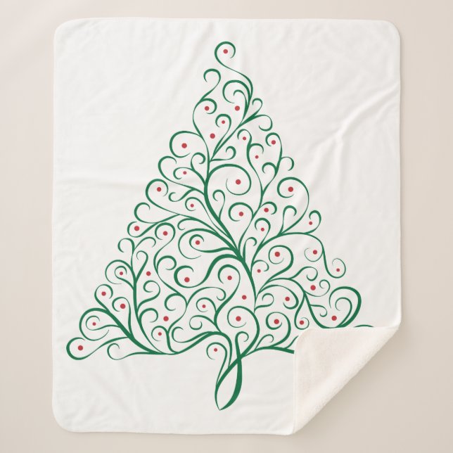 Cobertor Sherpa Árvore de Natal da Caligrafia Vermelha e Verde (Frente)