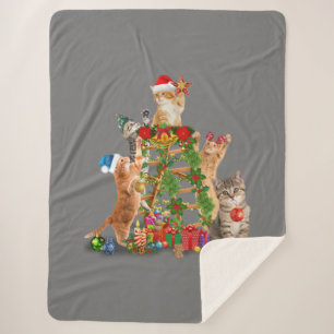 Cobertor Sherpa Árvore de Natal Gato de Natal Feio Pai de Gato