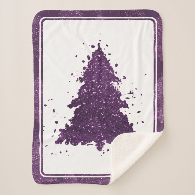 Cobertor Sherpa Árvore de Natal Moody | Plum Roxo Profundo (Frente)