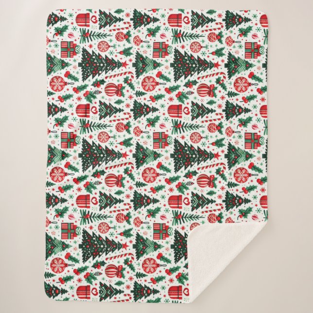 Cobertor Sherpa Árvore de Natal, presentes, cana doce (Frente)