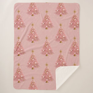 Cobertor Sherpa Árvore de Natal Rosa Dourada Sparkle