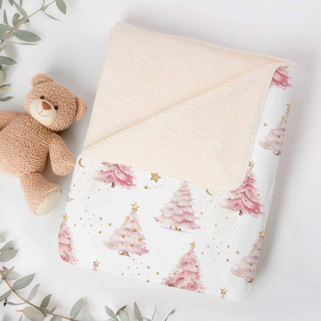 Cobertor Sherpa Árvore de Natal Rosa Feminina  (Pink Christmas Trees Sherpa Blanket)