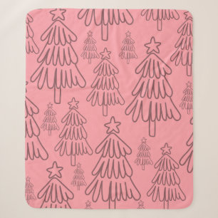 Cobertor Sherpa Árvore de Natal Verde-Evergreen Rosa Cottagecore M