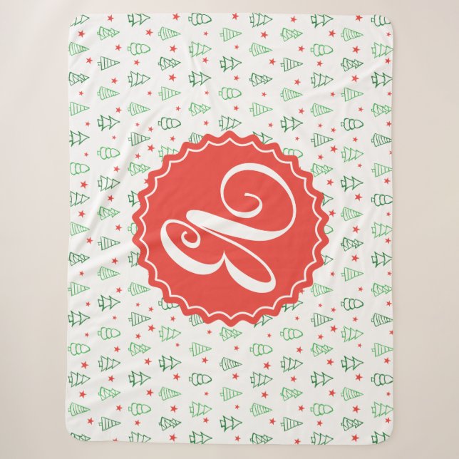 Cobertor Sherpa Árvore de Natal Vermelha e Verde (Frente)