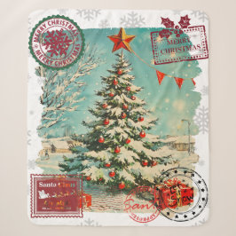 Cobertor Sherpa Árvore de Natal Vintage Correio de Natal Papai Noe