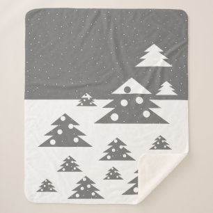Cobertor Sherpa Árvore Natal Floco de Neve Cinza Branca Natal