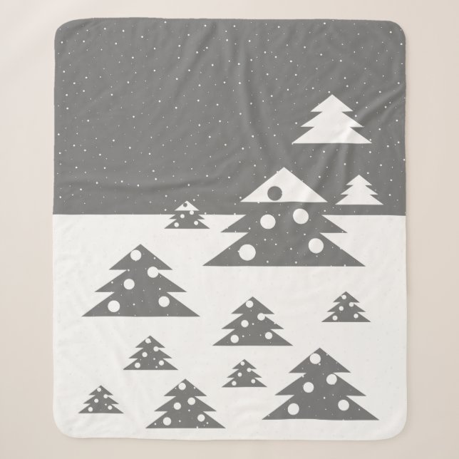 Cobertor Sherpa Árvore Natal Floco de Neve Cinza Branca Natal (Frente)