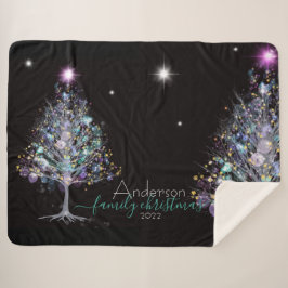 Cobertor Sherpa Árvore pastel de Natal da família personalizada