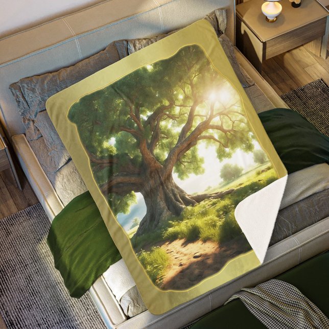 Cobertor Sherpa Árvore Verde Natureza Sherpa Blanket (Sherpa blanket with a summer image of an old tree with sun filtering through the leaves)