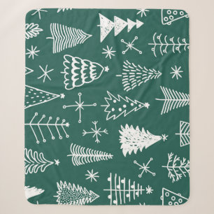 Cobertor Sherpa Árvores de Natal desenhadas à mão, padrão de inver