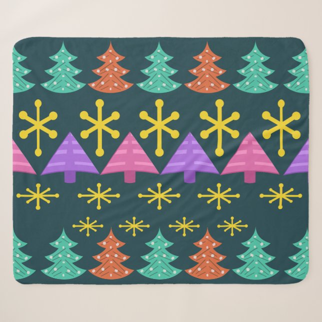 Cobertor Sherpa Árvores de Natal Kitsch Era Atômica Sombrio (Frente (Horizontal))