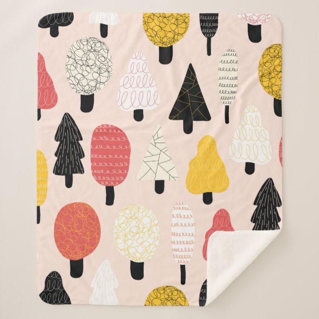 Cobertor Sherpa Árvores de rabisco sem descontinuidades. Repetir (Frente)