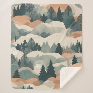 Cobertor Sherpa Árvores e Montanhas Projeto Abstrato de Boho