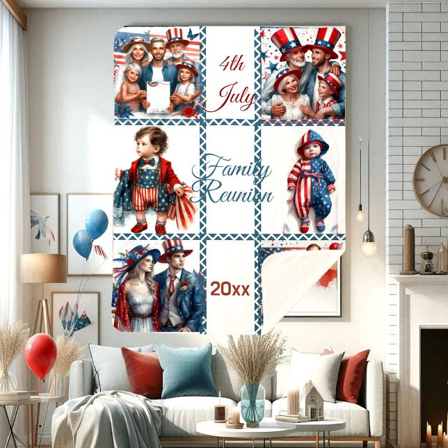 Cobertor Sherpa Associação Familiar Patriótica 6 - Colagem Fotográ (Patriotic Family Reunion 6-Photo Collage 4th July Sherpa Blanket)