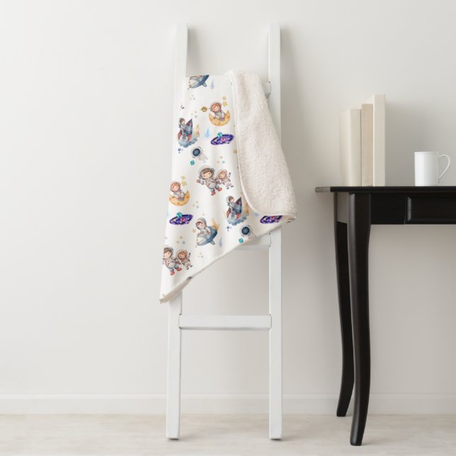 Cobertor Sherpa Astronauta Adorável e Planeta Sherpa Baby Blanket (In Situ)