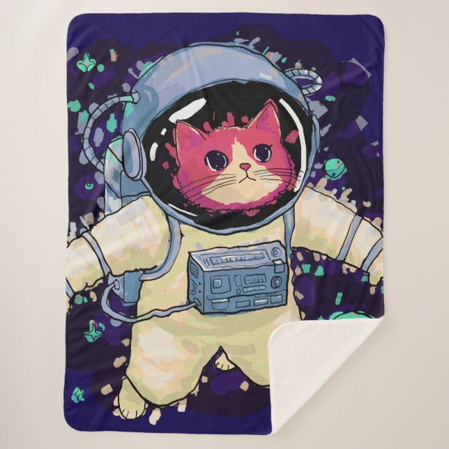 Cobertor Sherpa Astronauta Gato Colorido (Frente)