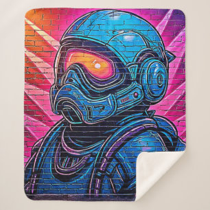 Cobertor Sherpa Astronauta Neon Cyberpunk