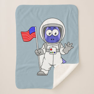 Cobertor Sherpa Astronauta Parasaurolophus Segurando Bandeira Amer