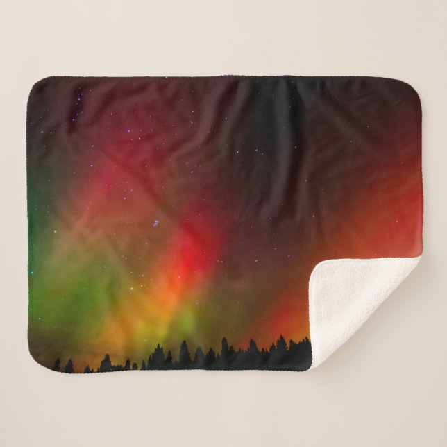 Cobertor Sherpa Aurora Boreal e árvores (Frente (Horizontal))
