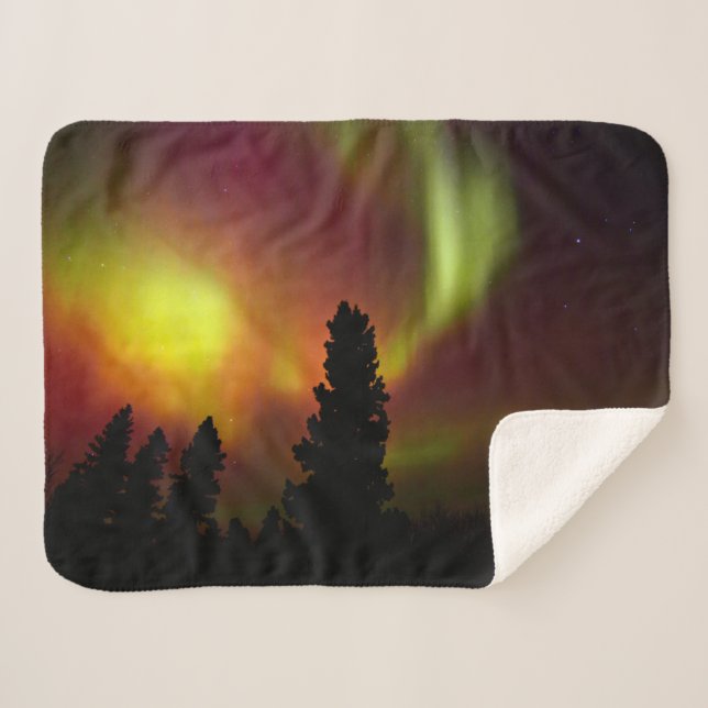 Cobertor Sherpa Aurora Borealis e Árvores (Frente (Horizontal))