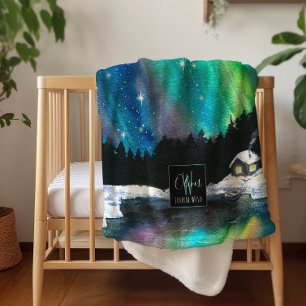 Cobertor Sherpa Aurora Luzes do Norte Cabine de Inverno Monogram