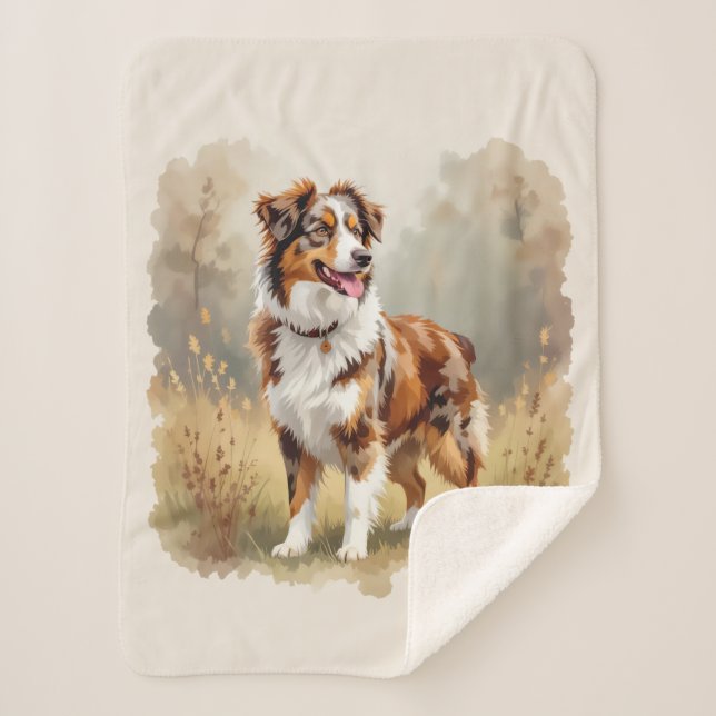 Cobertor Sherpa Australian Shepherd Dog Red Merle Aussie (Frente)