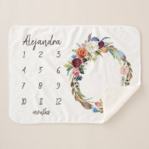 Autumn Boho Blooms Monograma Baby Milestone Foto