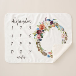 Cobertor Sherpa Autumn Boho Blooms Monograma Baby Milestone Foto