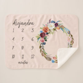 Cobertor Sherpa Autumn Boho Blooms Monograma Baby Milestone Foto