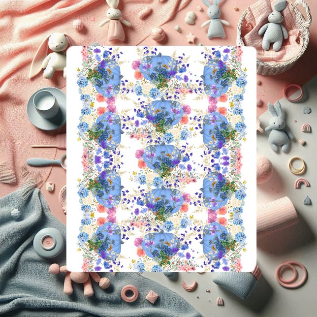 Cobertor Sherpa Autumn Fall Pumpkins Pastel Blue Botanical Floral (Autumn Fall Pumpkins Pastel Blue Botanical Floral Sherpa Blanket)