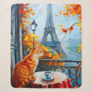 Cobertor Sherpa Autumn Parisiense   Ginger Cat em um café
